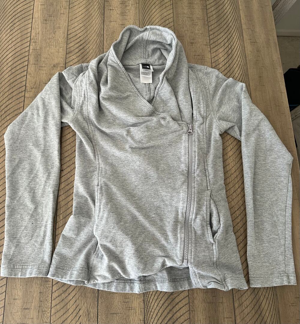 The North Face Womens Gray Asymmetric Full Zip Hoodie Sweatshirt Jacket Size XS